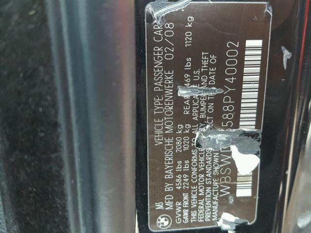 WBSWD93588PY40002 - 2008 BMW M3 BLACK photo 10