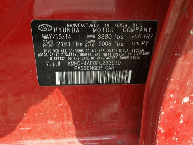 KMHDH4AE0FU223910 - 2015 HYUNDAI ELANTRA SE RED photo 10