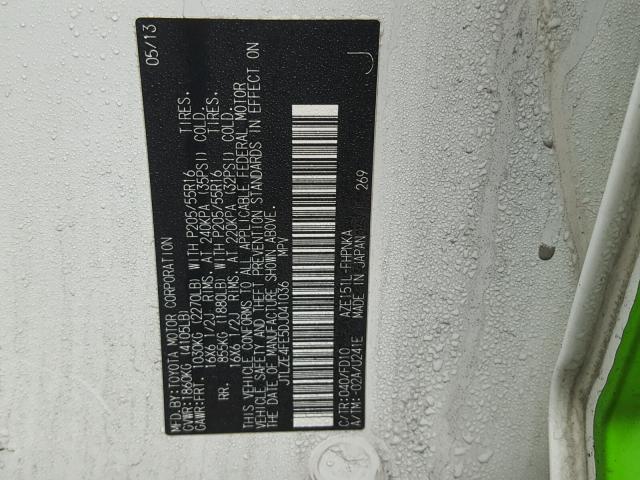 JTLZE4FE5DJ041036 - 2013 TOYOTA SCION XB თეთრი ფოტო 10