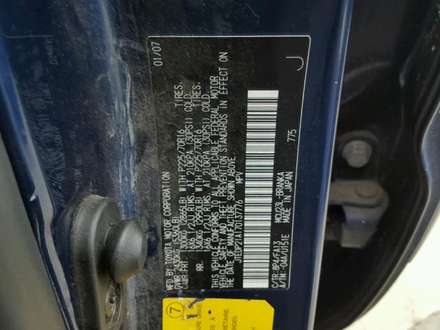 JTEDP21A170137776 - 2007 TOYOTA HIGHLANDER BLUE photo 10