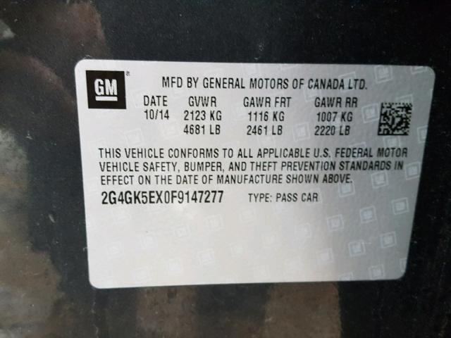 2G4GK5EX0F9147277 - 2015 BUICK REGAL 石墨色 照片 10