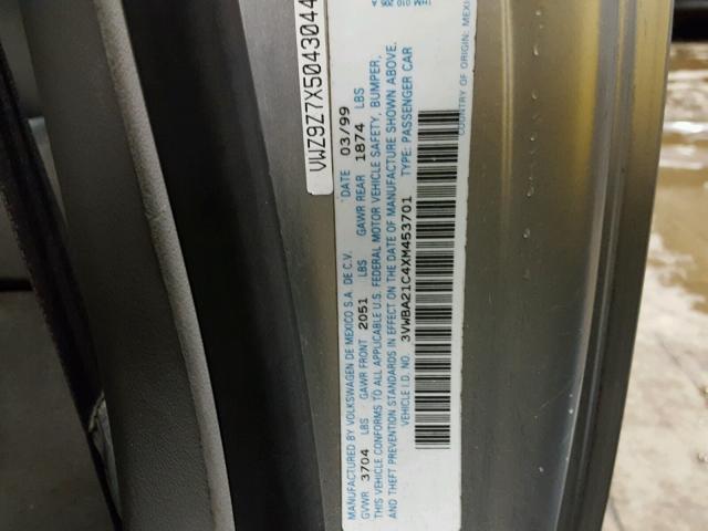 3VWBA21C4XM453701 - 1999 VOLKSWAGEN NEW BEETLE 银色 照片 10