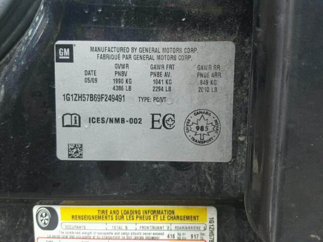 1G1ZH57B69F249491 - 2009 CHEVROLET MALIBU 1LT BLACK photo 10