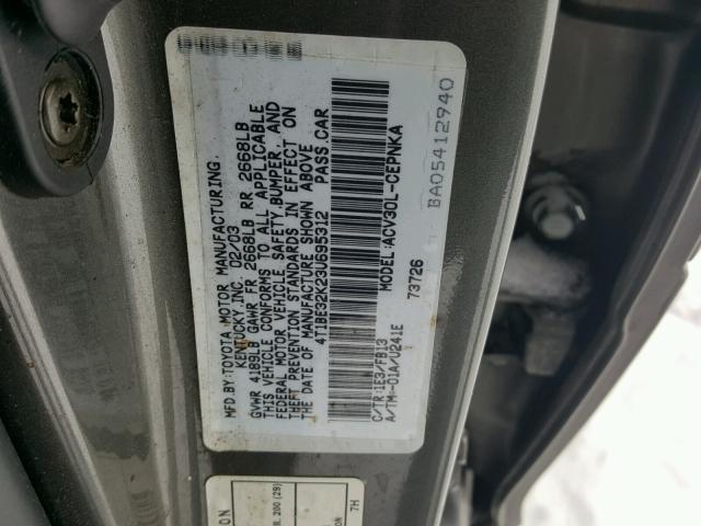 4T1BE32K23U695312 - 2003 TOYOTA CAMRY LE GRAY photo 10