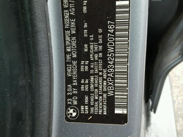 WBXPA93425WD07467 - 2005 BMW X3 3.0I GRAY photo 10