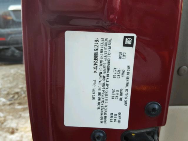 1G1ZT51886F247314 - 2006 CHEVROLET MALIBU LT BURGUNDY photo 10