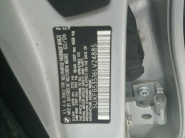 5UXFB53516LV24885 - 2006 BMW X5 4.4I GRAY photo 10