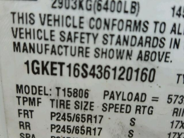 1GKET16S436120160 - 2003 GMC ENVOY XL WHITE photo 10