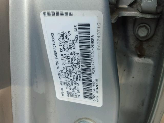 1NXBR12E51Z522691 - 2001 TOYOTA COROLLA CE SILVER photo 10