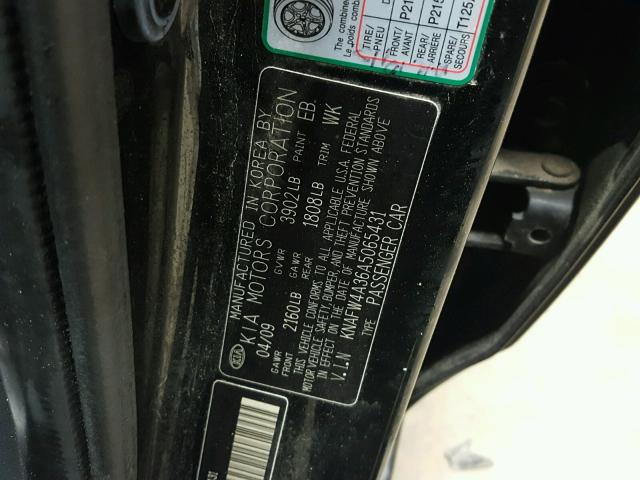 KNAFW4A36A5065431 - 2010 KIA FORTE SX BLACK photo 10