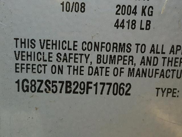 1G8ZS57B29F177062 - 2009 SATURN AURA XE SILVER photo 10