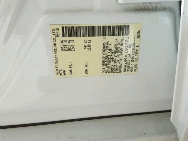 1N4AL2AP1AC191761 - 2010 NISSAN ALTIMA BAS WHITE photo 10