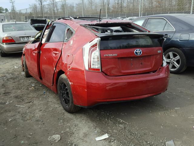 JTDKN3DU1C1480959 - 2012 TOYOTA PRIUS RED photo 3