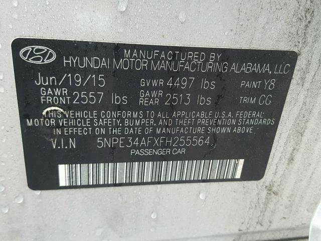 5NPE34AFXFH255564 - 2015 HYUNDAI SONATA SPO SILVER photo 10