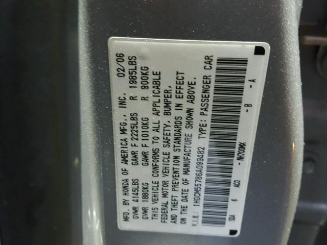 1HGCM55786A099482 - 2006 HONDA ACCORD EX SILVER photo 10