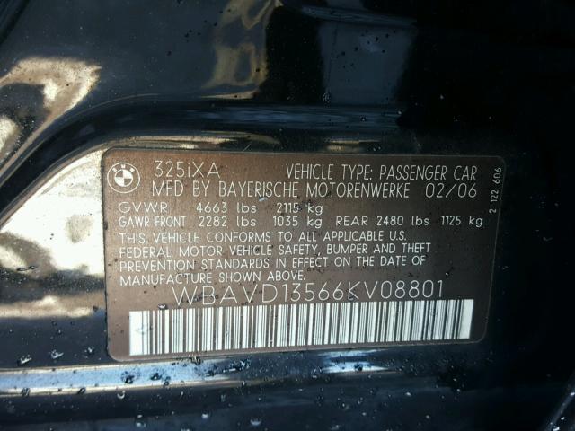 WBAVD13566KV08801 - 2006 BMW 325 XI BLACK photo 10