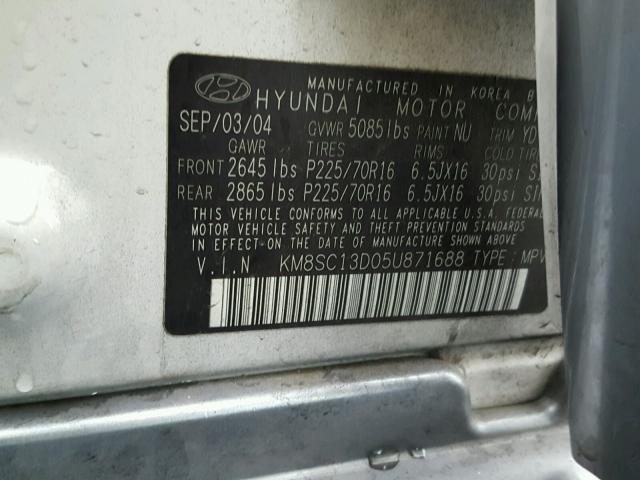 KM8SC13D05U871688 - 2005 HYUNDAI SANTA FE G WHITE photo 10