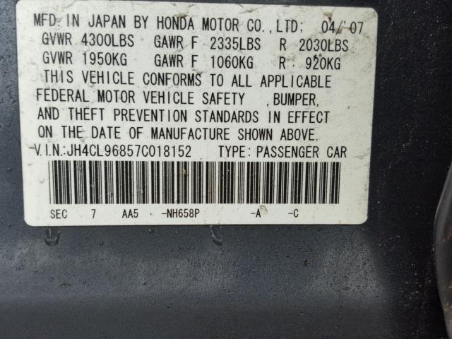 JH4CL96857C018152 - 2007 ACURA TSX BLUE photo 10