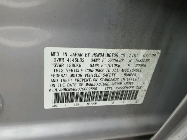 JHMCM56807C002558 - 2007 HONDA ACCORD EX SILVER photo 10