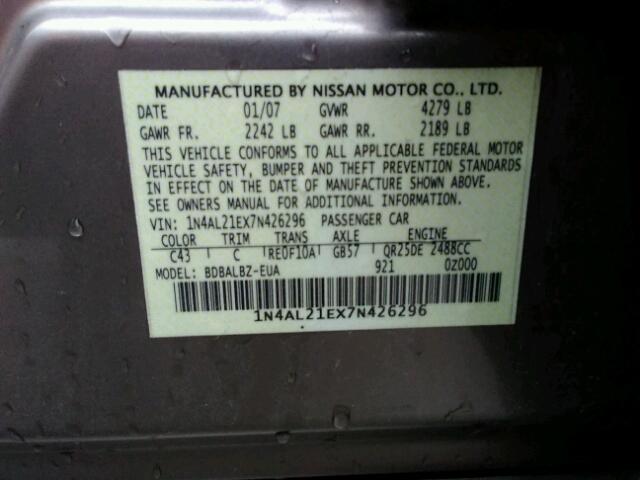 1N4AL21EX7N426296 - 2007 NISSAN ALTIMA 2.5 GRAY photo 10