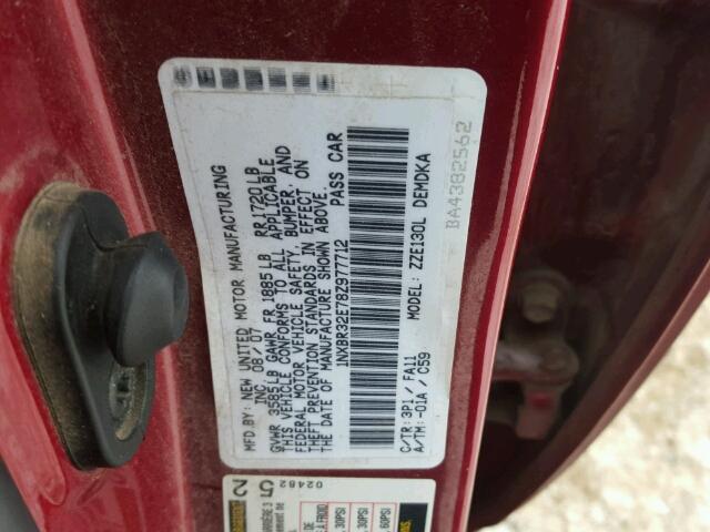 1NXBR32E78Z977712 - 2008 TOYOTA COROLLA CE RED photo 10