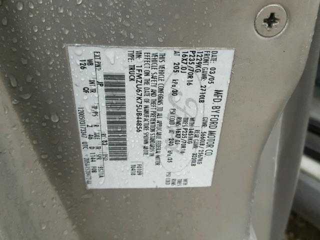 1FMZU67K75UB44856 - 2005 FORD EXPLORER S SILVER photo 10