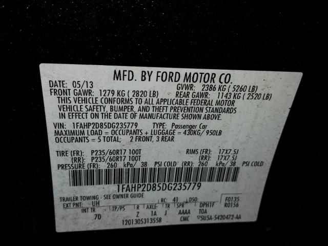 1FAHP2D85DG235779 - 2013 FORD TAURUS SE BLACK photo 10