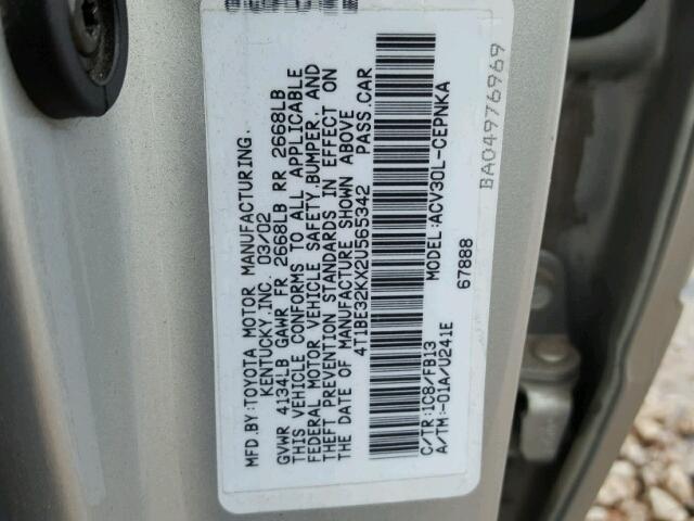 4T1BE32KX2U565342 - 2002 TOYOTA CAMRY LE SILVER photo 10