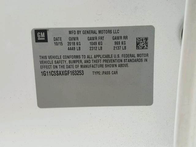 1G11C5SAXGF163253 - 2016 CHEVROLET MALIBU LIM Սպիտակ լուսանկար 10