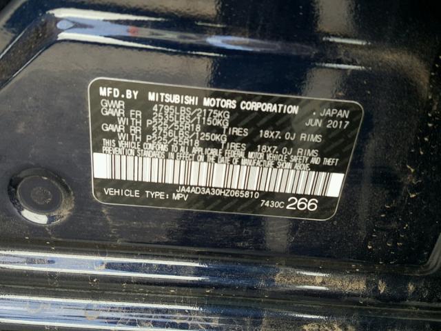 JA4AD3A30HZ065810 - 2017 MITSUBISHI OUTLANDER BLUE photo 10