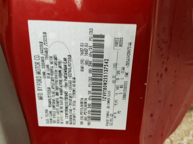 1ZVFT80N255137542 - 2005 FORD MUSTANG RED photo 10