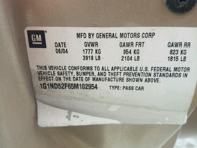 1G1ND52F65M102954 - 2005 CHEVROLET CLASSIC BEIGE photo 10