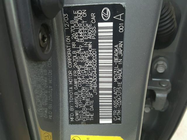 JTHBA30G445020201 - 2004 LEXUS ES 330 GRAY photo 10