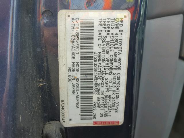 JT2BG22K1W0255692 - 1998 TOYOTA CAMRY CE BLUE photo 10