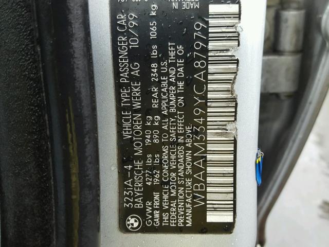 WBAAM3349YCA87979 - 2000 BMW 323 I SILVER photo 10