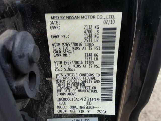 1N6BD0CT6AC423049 - 2010 NISSAN FRONTIER K BLACK photo 10