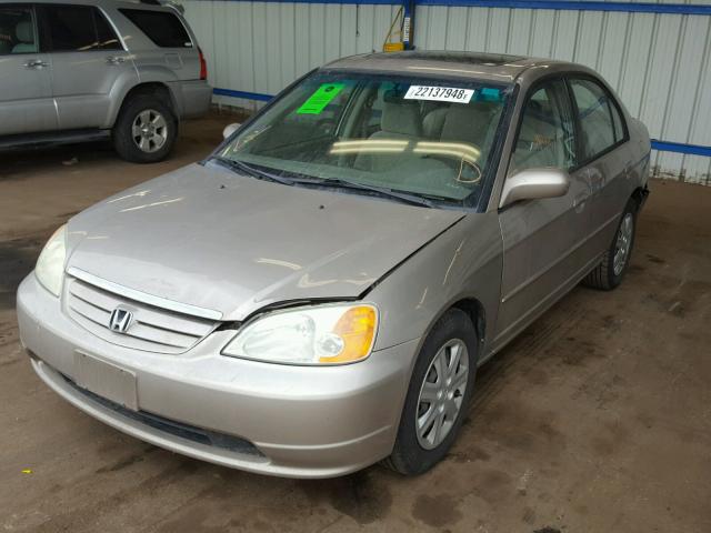 1HGES26772L056374 - 2002 HONDA CIVIC EX BEIGE photo 2