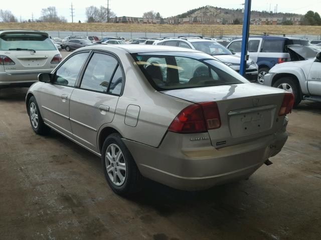 1HGES26772L056374 - 2002 HONDA CIVIC EX BEIGE photo 3