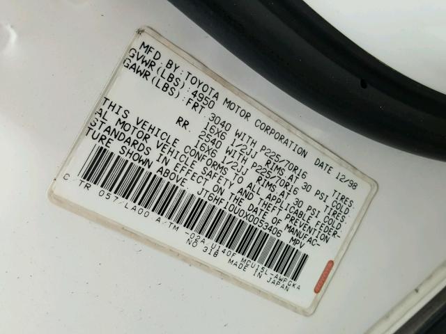 JT6HF10U0X0053406 - 1999 LEXUS RX 300 WHITE photo 10