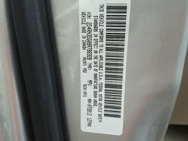 2D4RN3DG0BR786928 - 2011 DODGE GRAND CARA SILVER photo 10