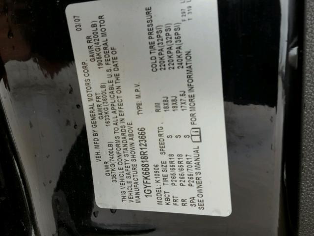 1GYFK66818R123666 - 2008 CADILLAC ESCALADE E BLACK photo 10