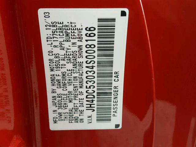 JH4DC53034S008166 - 2004 ACURA RSX TYPE-S RED photo 10