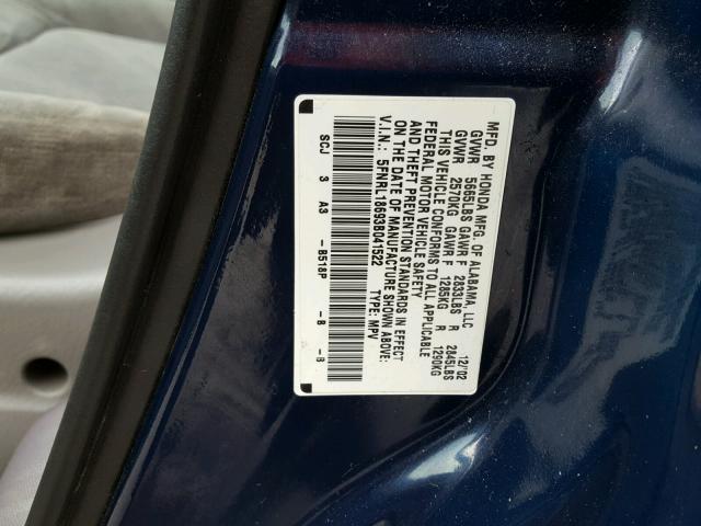 5FNRL18693B041522 - 2003 HONDA ODYSSEY EX BLUE photo 10