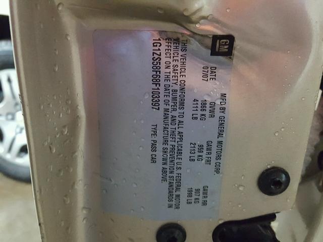 1G1ZS58F68F103397 - 2008 CHEVROLET MALIBU LS 棕色 照片 10