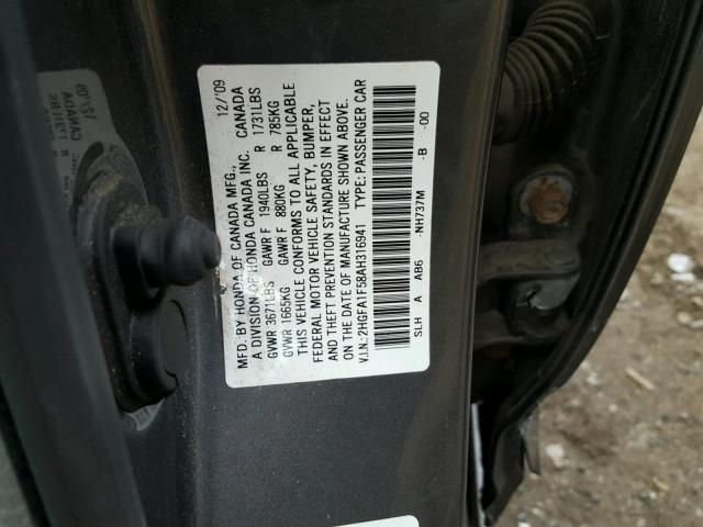 2HGFA1F58AH316941 - 2010 HONDA CIVIC LX CHARCOAL photo 10