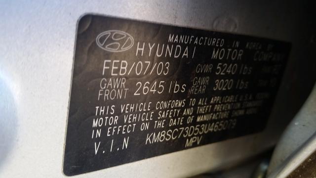 KM8SC73D53U465079 - 2003 HYUNDAI SANTA FE G SILVER photo 10