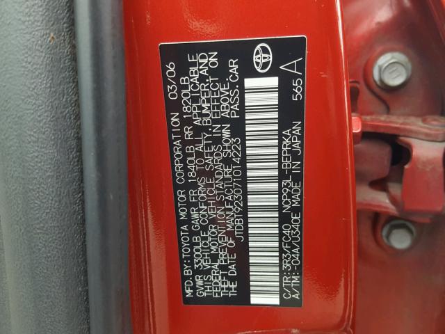 JTDBT923071014223 - 2007 TOYOTA YARIS RED photo 10