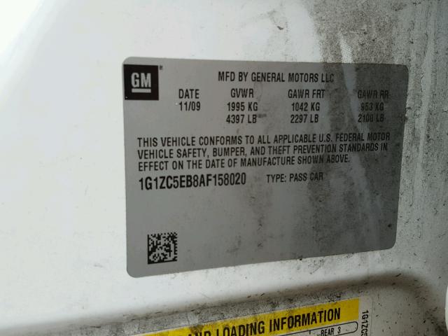 1G1ZC5EB8AF158020 - 2010 CHEVROLET MALIBU 1LT 白色 照片 10