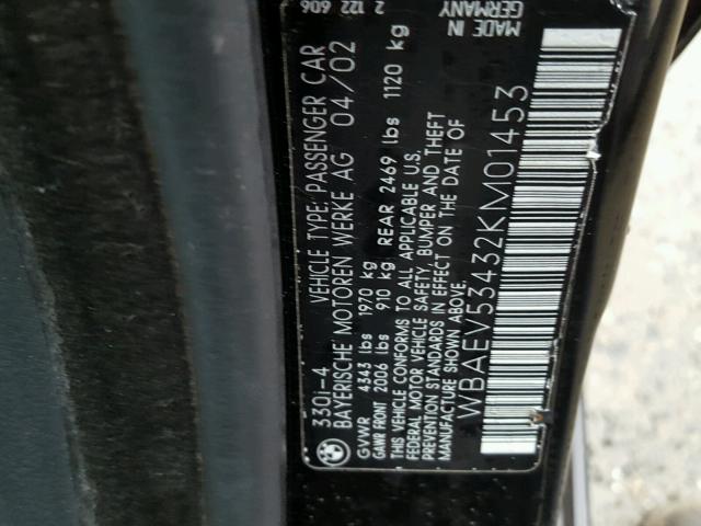 WBAEV53432KM01453 - 2002 BMW 330 I BLACK photo 10