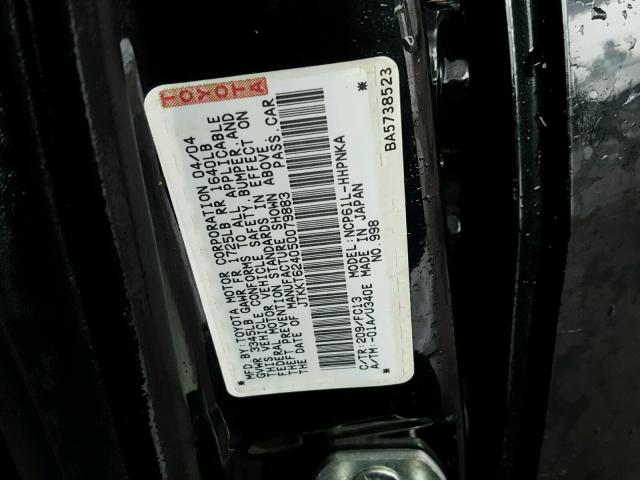 JTKKT624050079883 - 2005 TOYOTA SCION XA შავი ფოტო 10